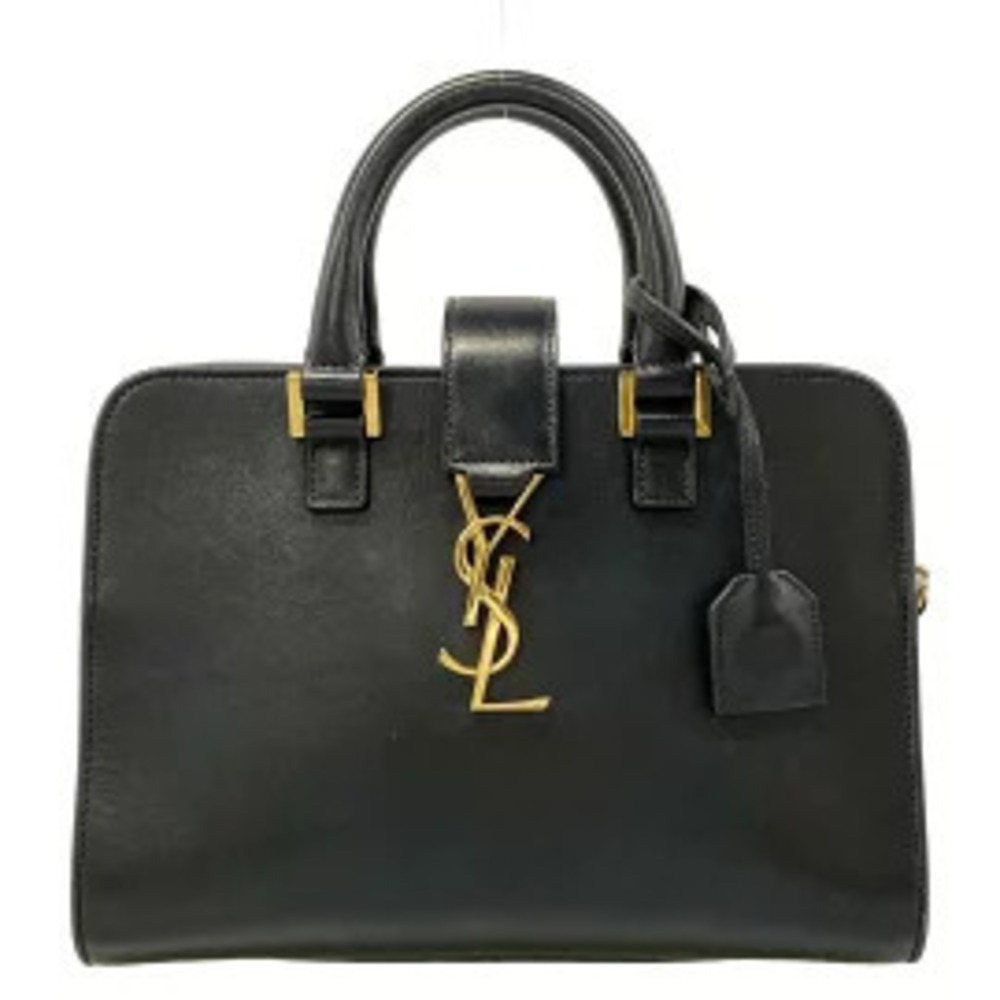 SAINT LAURENT PARIS Baby Monogram Cabas Handbag Black Leather